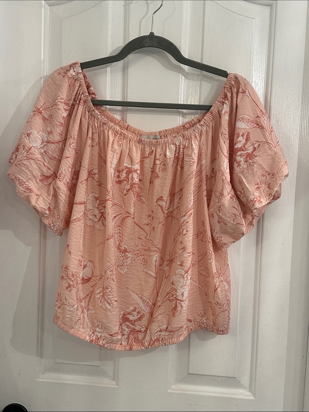 LOFT Blush Pink Floral Off-Shoulder Puff Sleeve Top